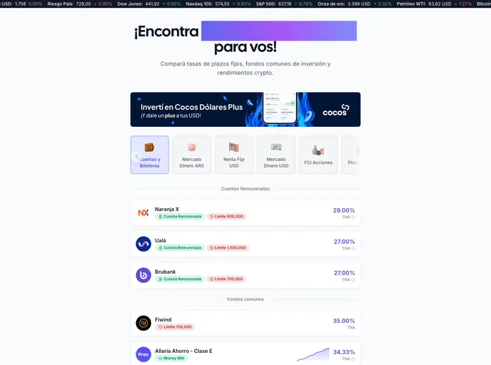 screenshot of Compara Tasas