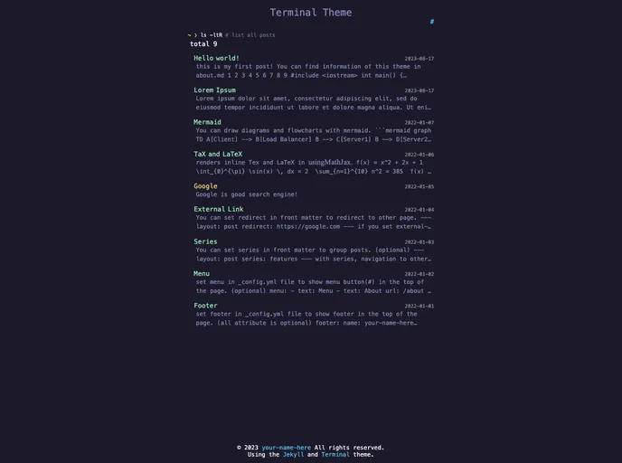 Jekyll Terminal Theme screenshot