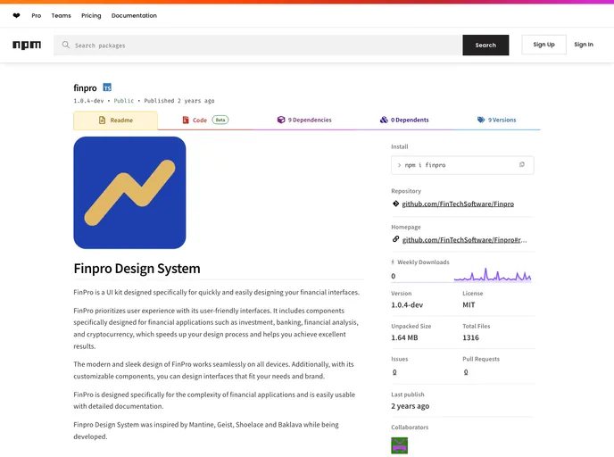 screenshot of Finpro