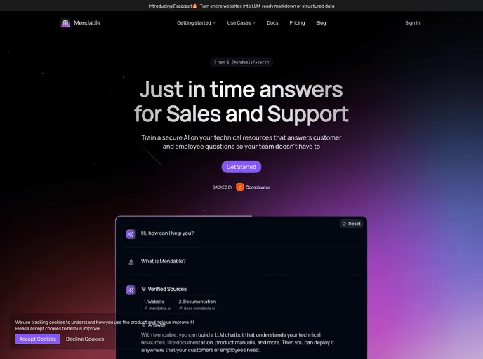 Mendable Nextjs Chatbot screenshot