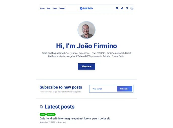 Microo Tailwind Blog Theme screenshot