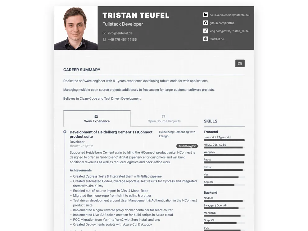 screenshot of Gatsby Cv