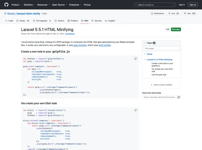 screenshot of Laravel Html Minify