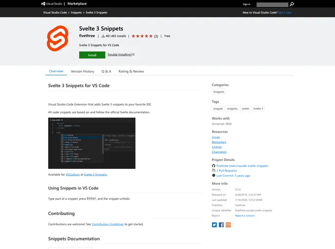 screenshot of Vscode Svelte Snippets