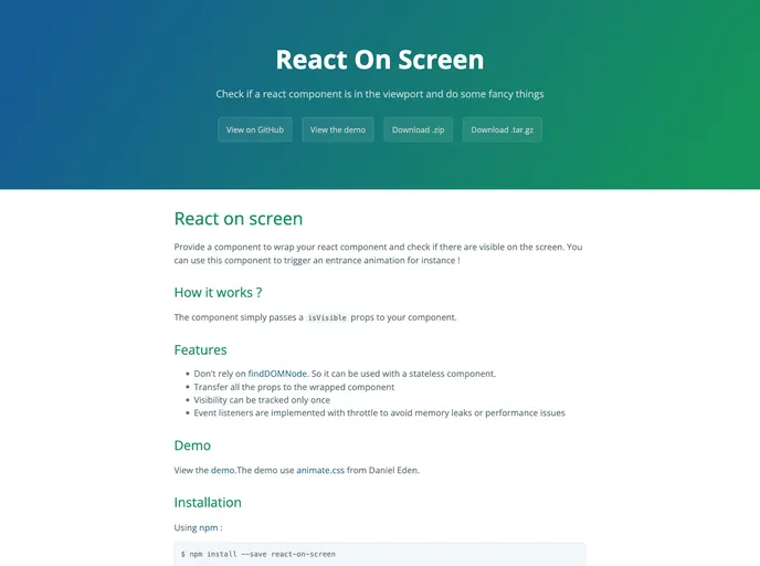 screenshot of React On Screen