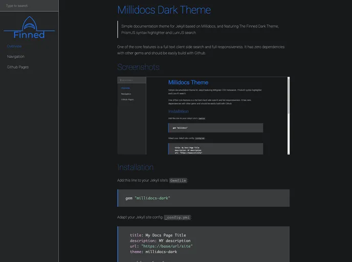 screenshot of Millidocs Dark