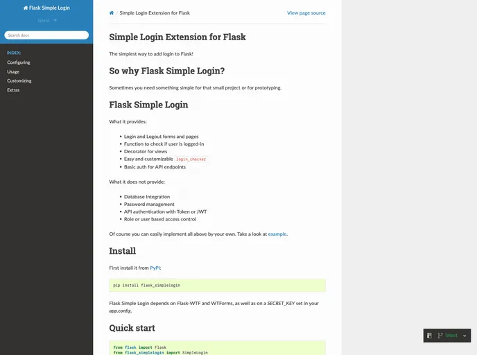 screenshot of Flask SimpleLogin
