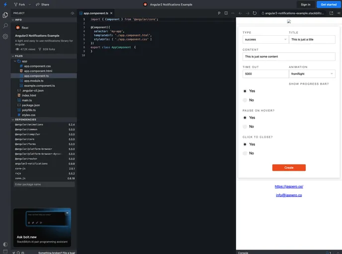 screenshot of Angular2 Notifications