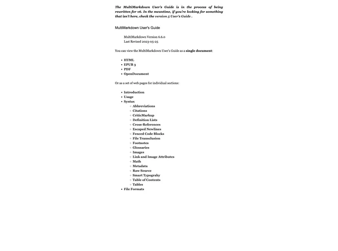 screenshot of MultiMarkdown 6