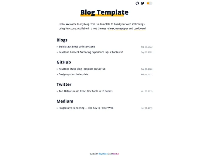 screenshot of Keystone Static Blog