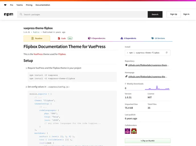 screenshot of Vuepress Theme Flipbox