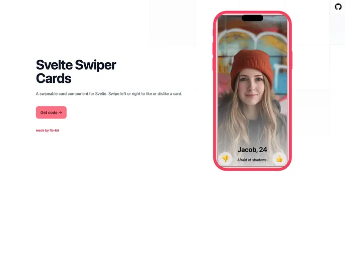 screenshot of Svelte Swiper Cards