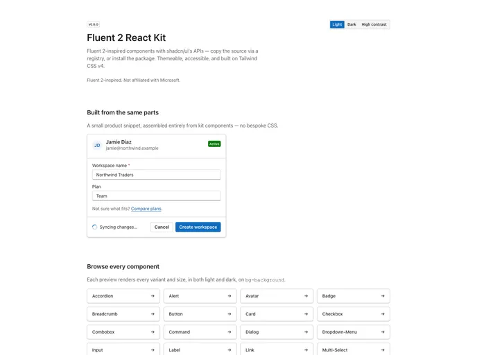 Fluent 2 React Kit screenshot