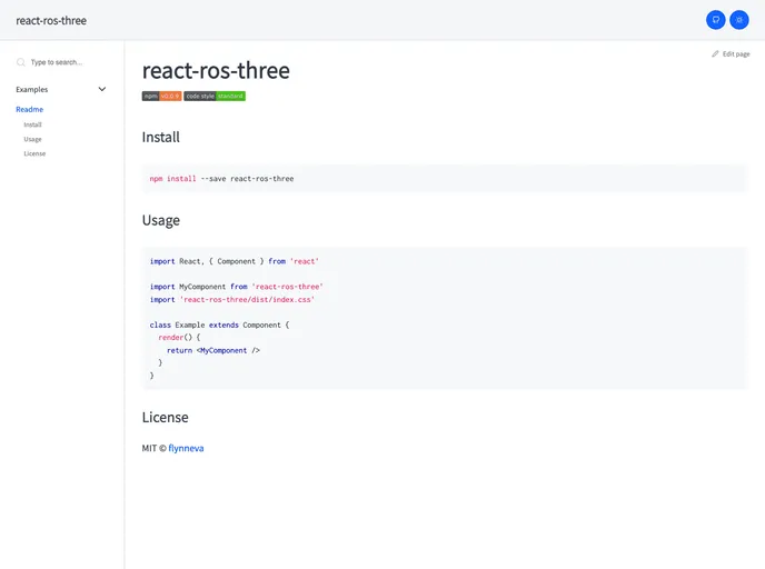 screenshot of React Ros Three