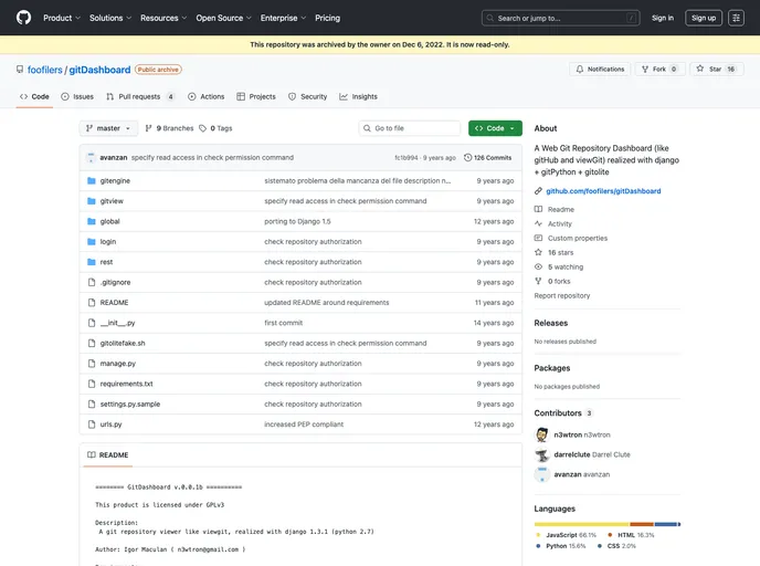screenshot of GitDashboard