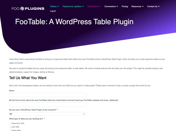 screenshot of FooTable