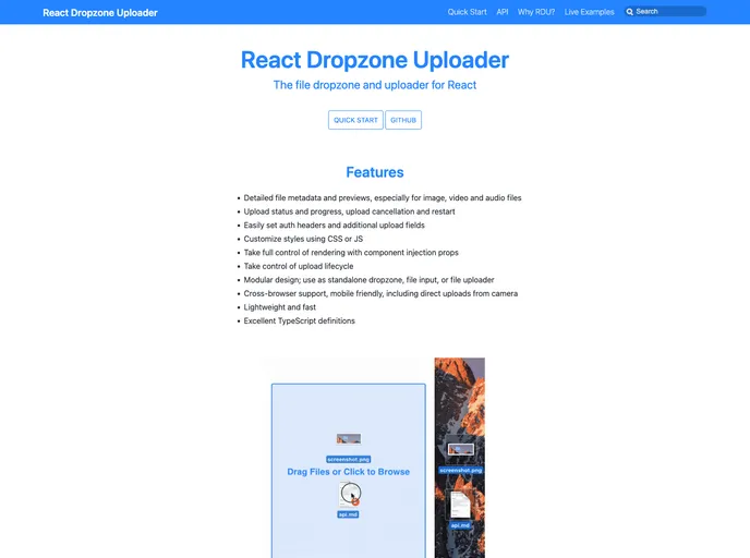 screenshot of React Dropzone Uploader