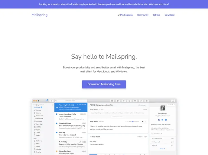 screenshot of Mailspring