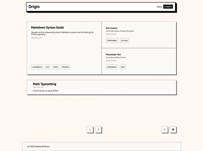 screenshot of Origin Hugo Theme