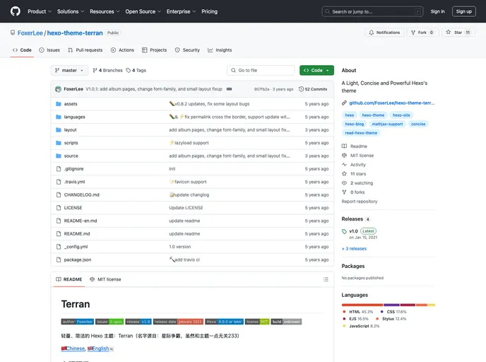 screenshot of Hexo Theme Terran