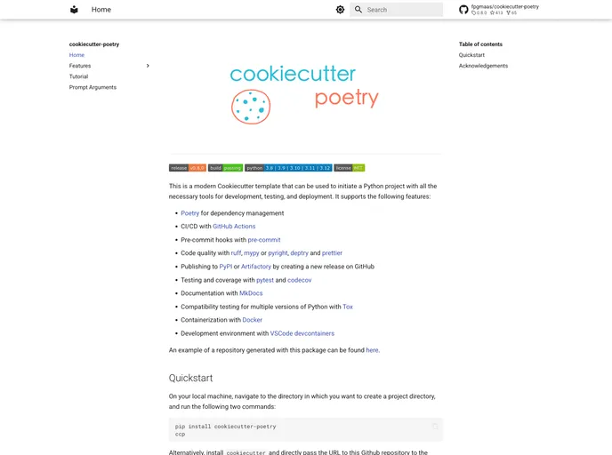 screenshot of Cookiecutter Poetry