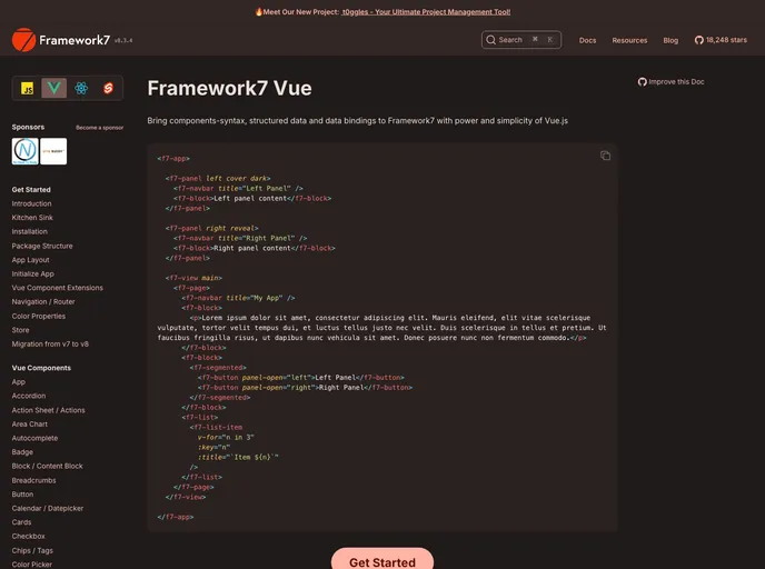 screenshot of Framework7 Template Vue Browserify