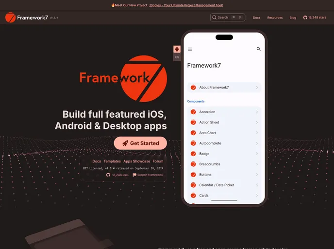 screenshot of Framework7 Template Webpack
