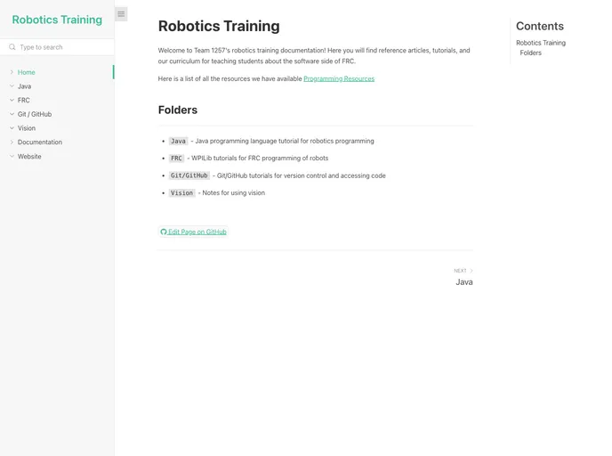 screenshot of Robotics Training