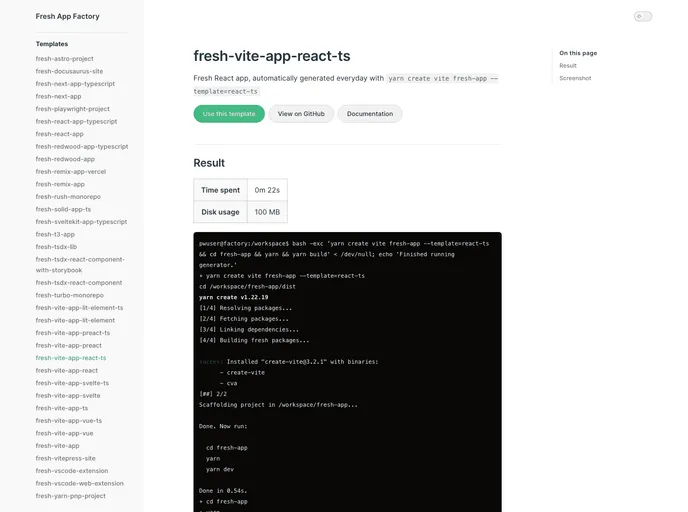 screenshot of Fresh Vite App React Ts