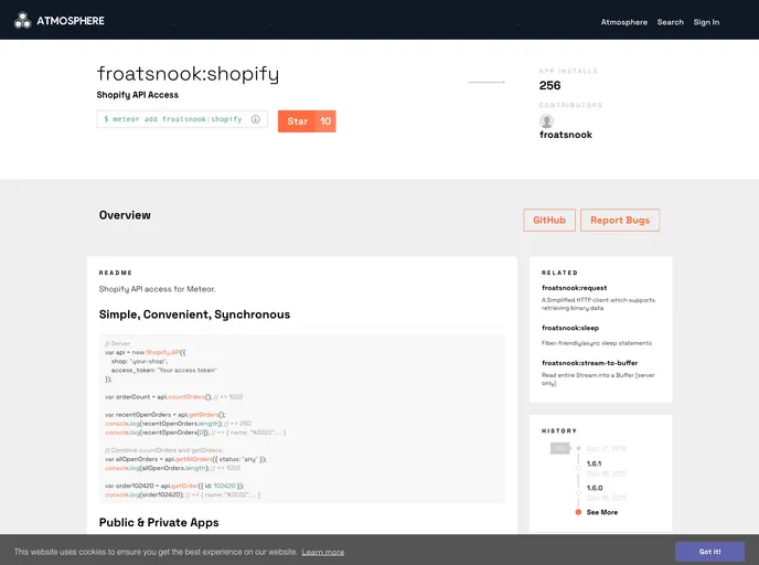 screenshot of Meteor Shopify