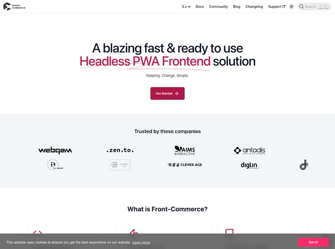 screenshot of Developers.front Commerce.com