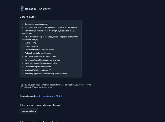 screenshot of Frontenso 11ty Starter