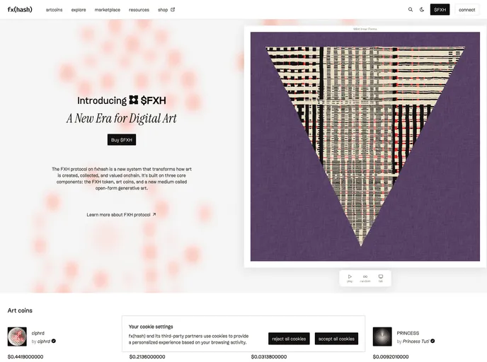 screenshot of Fxhash Website