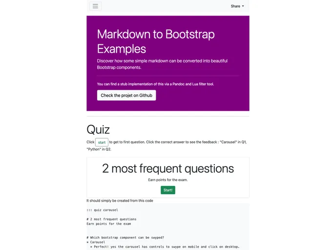 screenshot of Markdown To Bootstrap Pandoc Lua Filter