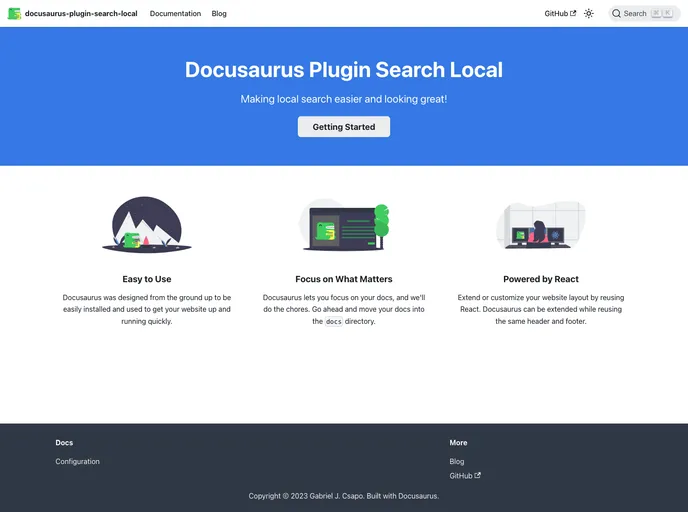 screenshot of Docusaurus Plugin Search Local