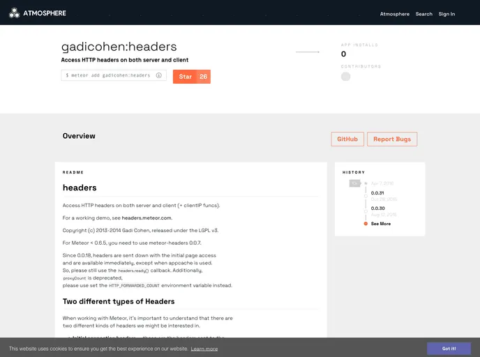 screenshot of Meteor Headers