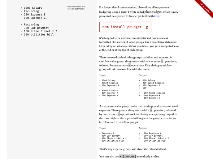 screenshot of Plainbudget