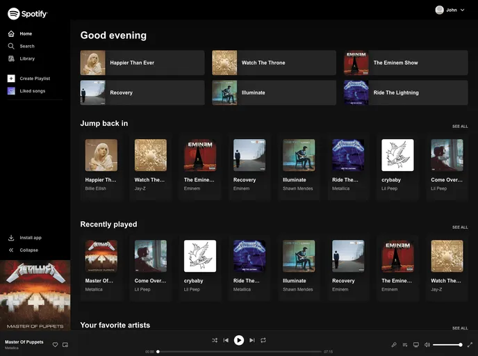 screenshot of React Spotify