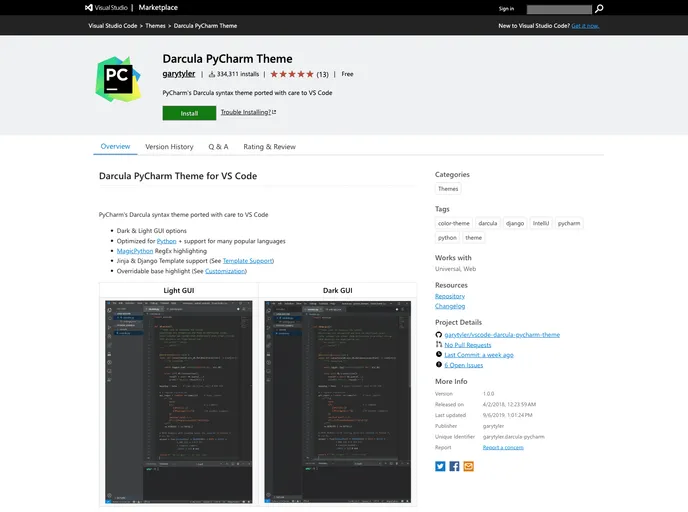 screenshot of Vscode Darcula Pycharm Theme