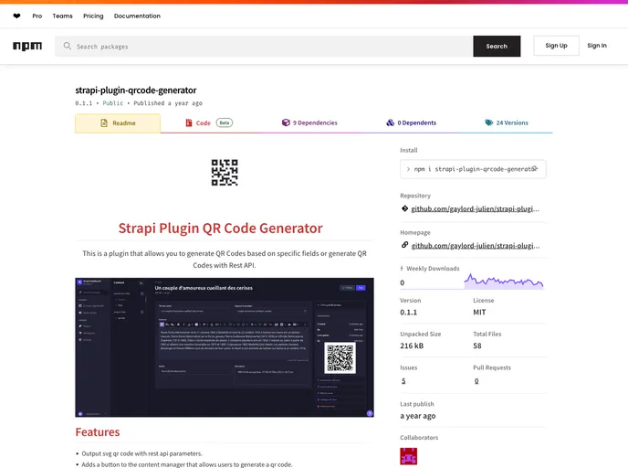 screenshot of Strapi Plugin Qrcode Generator
