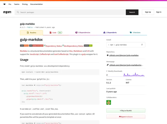 screenshot of Gulp Markdox