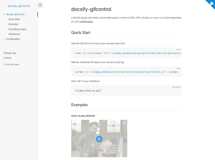 screenshot of Docsify Gifcontrol