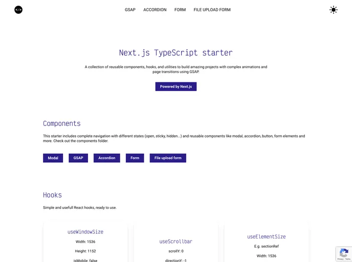 screenshot of Nextjs Typescript Starter