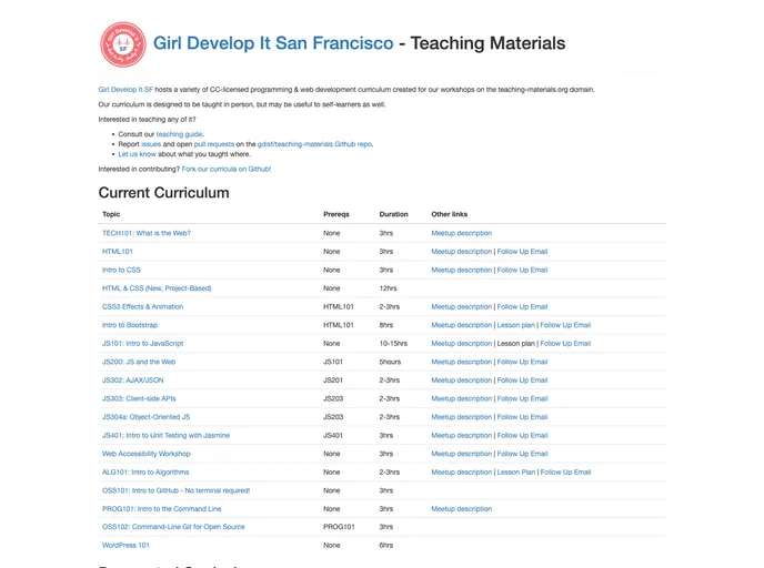 screenshot of Teaching Materials