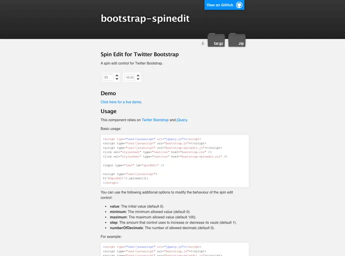 screenshot of Bootstrap Spinedit