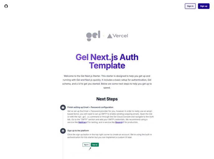 screenshot of Nextjs Gel Auth Template