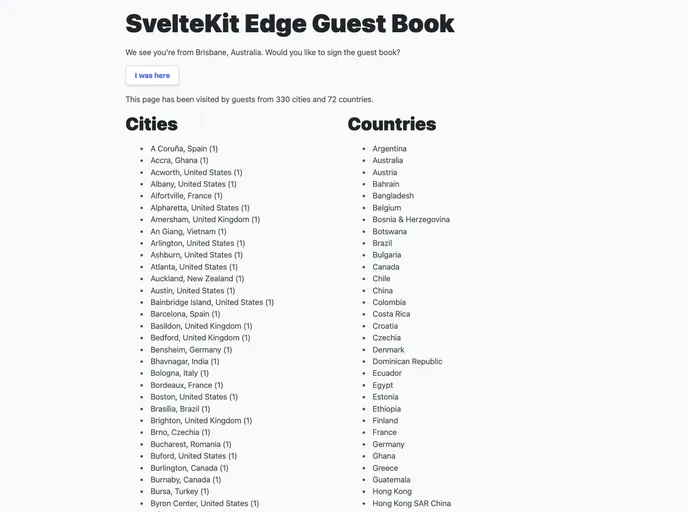 screenshot of Sveltekit Edge Guestbook