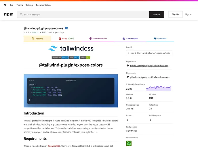 screenshot of Tailwindcss Expose Colors