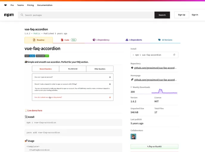 screenshot of Vue Faq Accordion