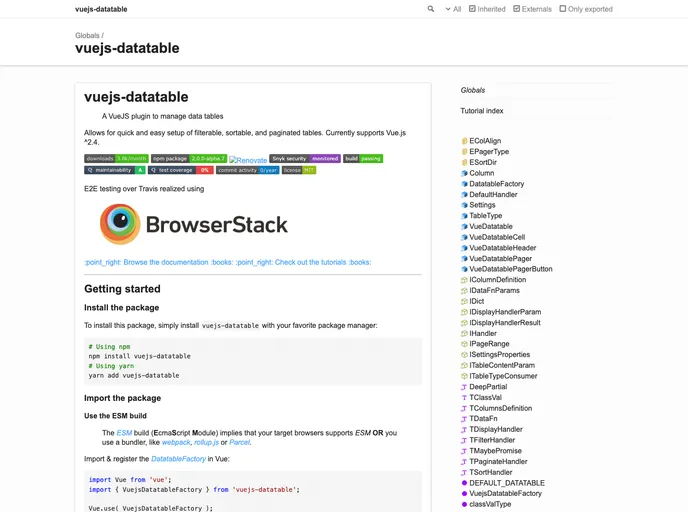 screenshot of Vuejs Datatable